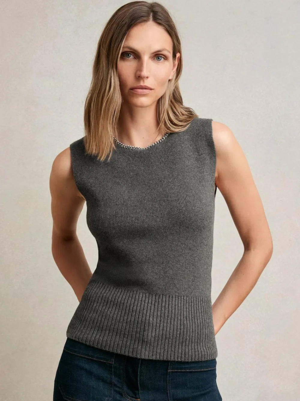 Reiss Nina Wool-Blend Necklace-Trim Knitted Vest^Women Nightwear|Tops & T-Shirts