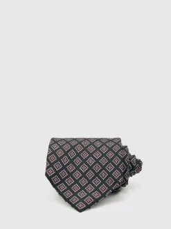 Outlet Reiss Bortolo Silk Floral Medallion-Print Tie Charcoal/Bordeaux