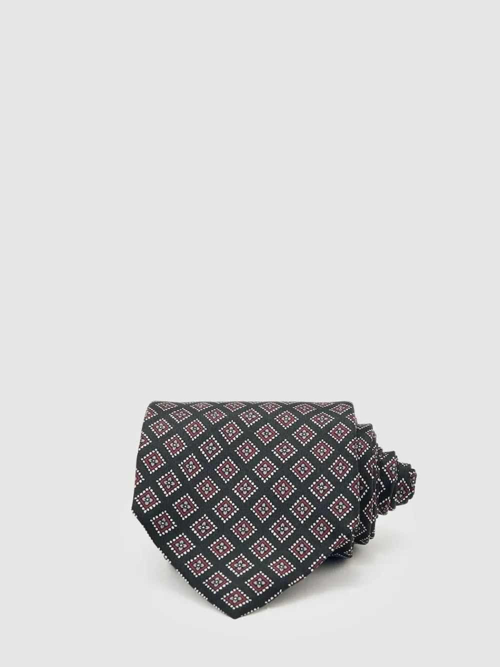 Outlet Reiss Bortolo Silk Floral Medallion-Print Tie Charcoal/Bordeaux