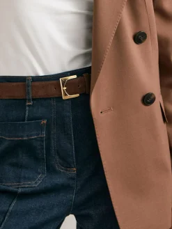 Reiss Chocolate Belinda Suede Square-Buckle Belt^Women Belts