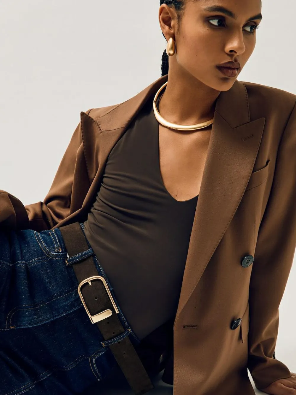 New Reiss Iyla Suede Half Keeper Belt Chocolate