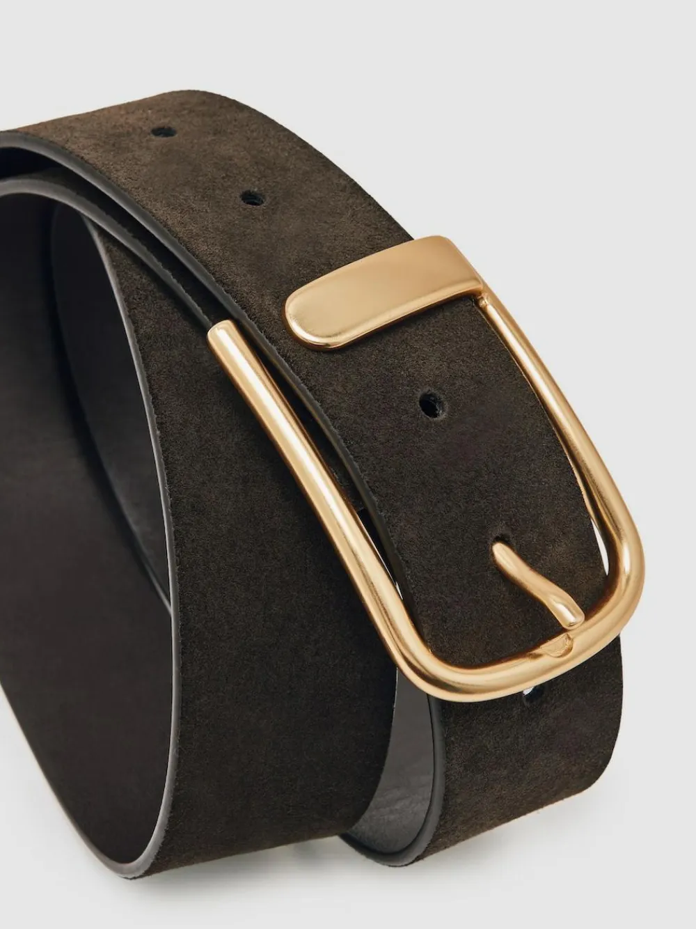 New Reiss Iyla Suede Half Keeper Belt Chocolate