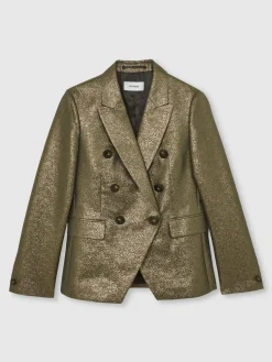 Reiss Sienna Double-Breasted Metallic Suit Blazer with Cotton^Women Suits & Tailoring|Blazers