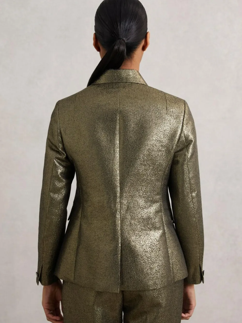 Reiss Sienna Double-Breasted Metallic Suit Blazer with Cotton^Women Suits & Tailoring|Blazers