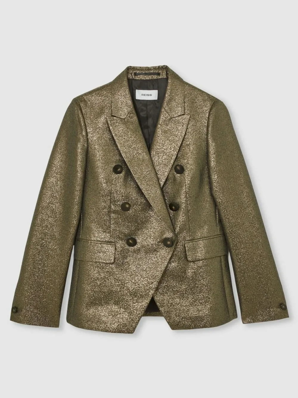 Clearance Reiss Sienna Petite Double-Breasted Metallic Suit Blazer with Cotton Gold