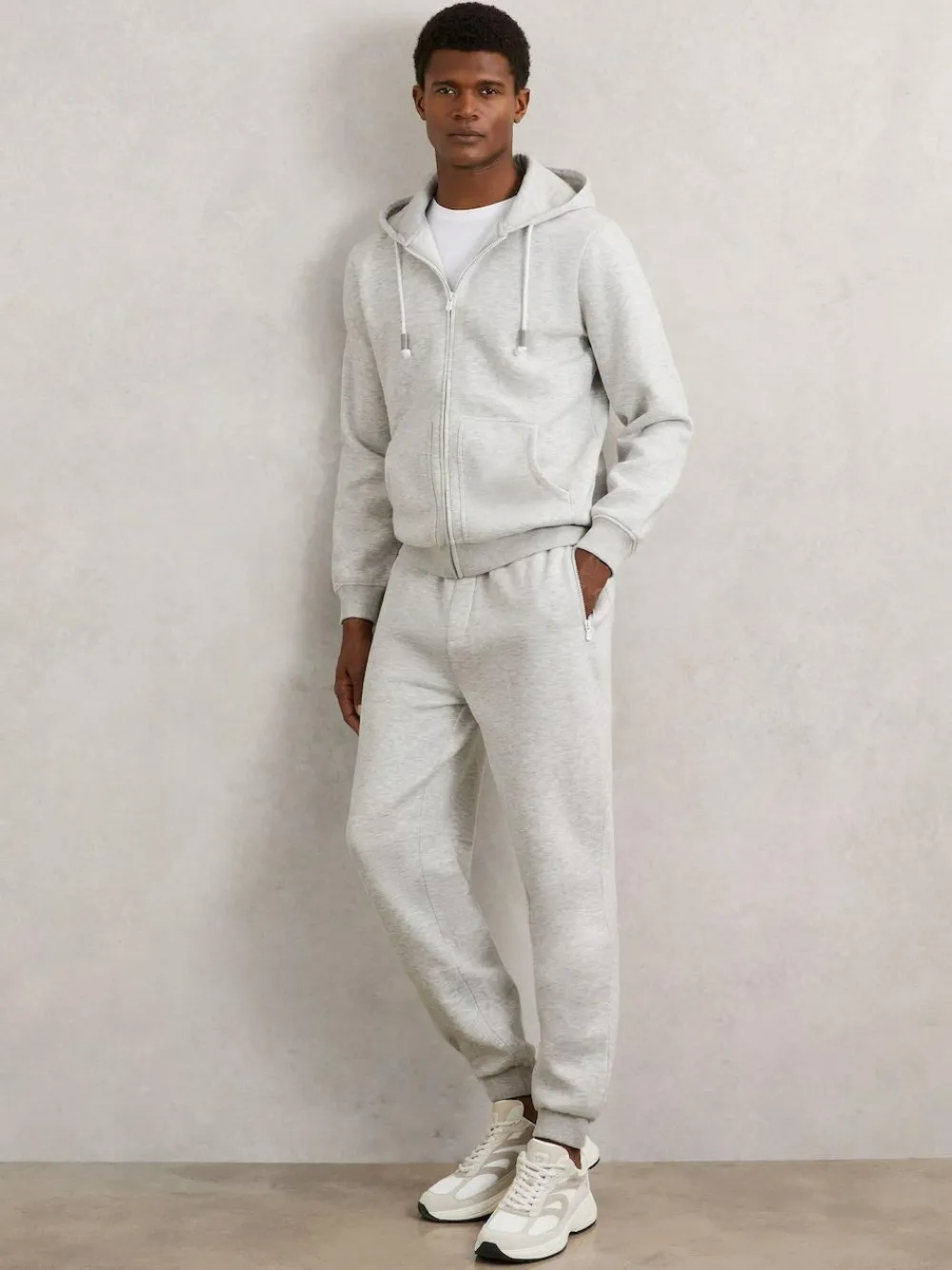 New Reiss Finch Cotton-Blend Drawstring Joggers Grey