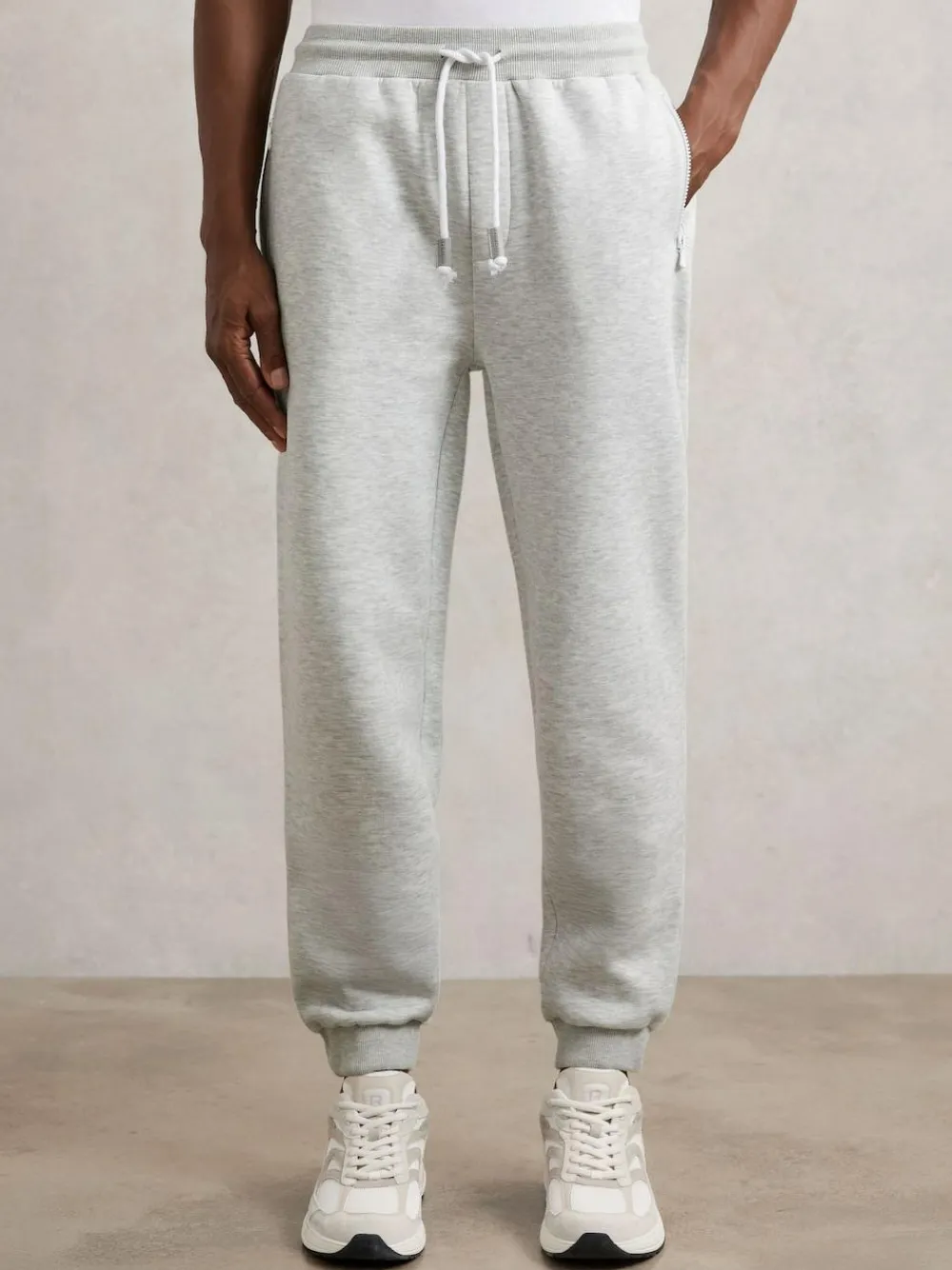 New Reiss Finch Cotton-Blend Drawstring Joggers Grey