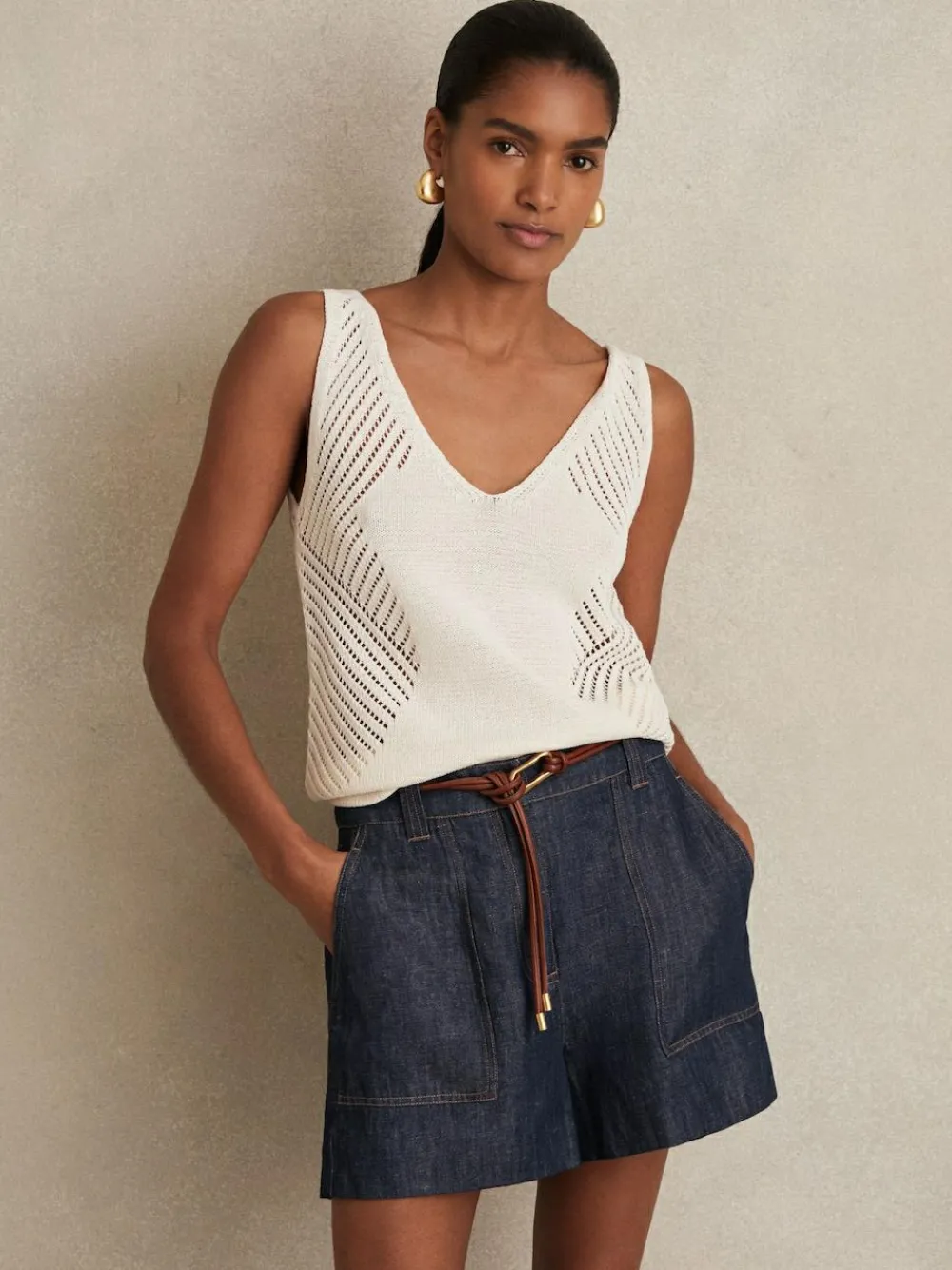 Sale Reiss Ashby Linen Shorts Indigo