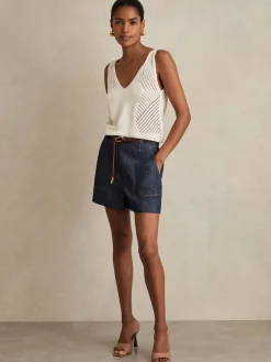 Sale Reiss Ashby Linen Shorts Indigo