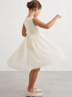 Reiss Ivory Phoebe 9-13 yrs Lace-Detail Tulle-Skirt Dress^ Dresses|Occasionwear
