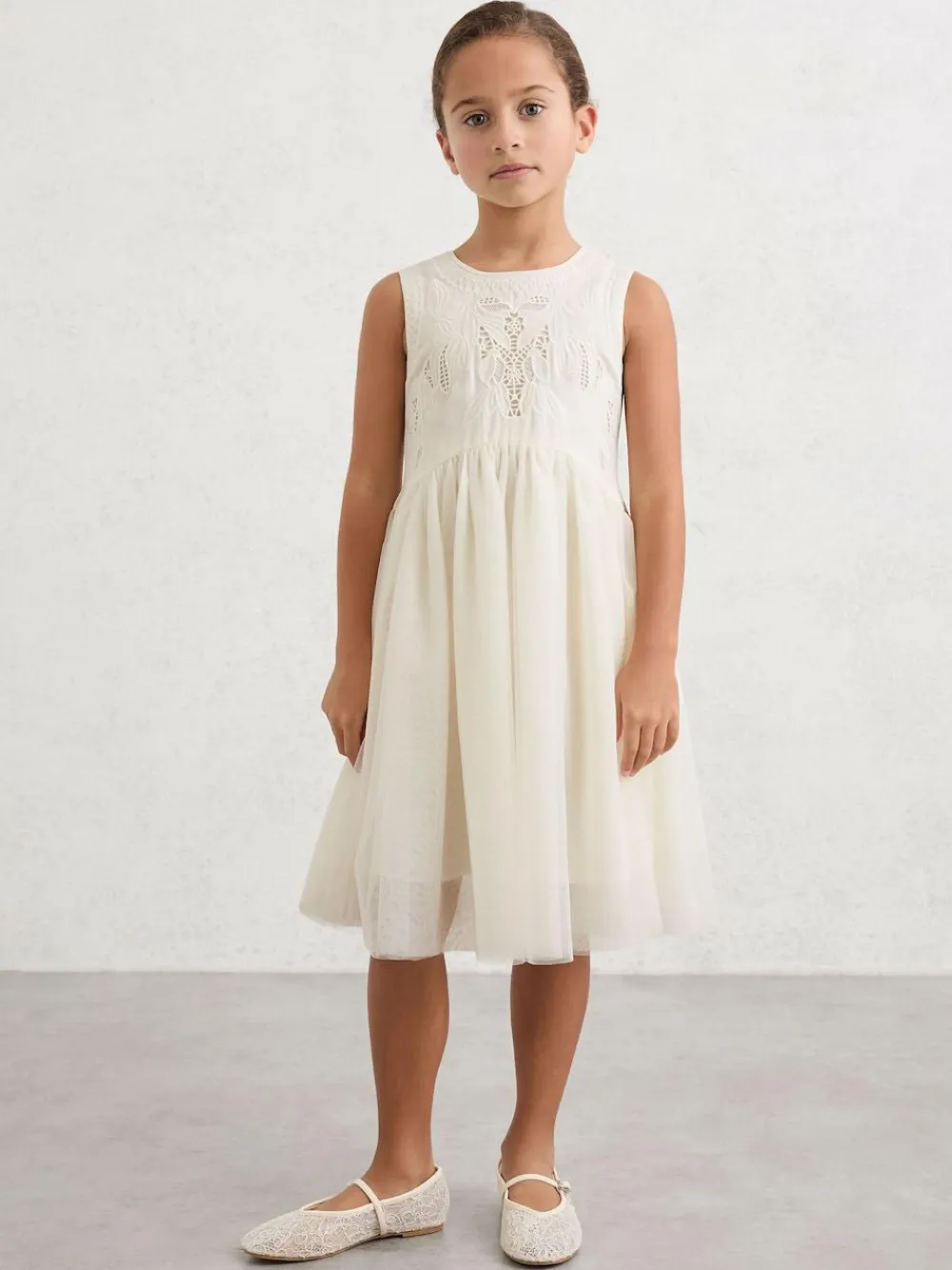Sale Reiss Ivory Phoebe 3-9 yrs Lace-Detail Tulle-Skirt Dress