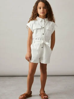 Reiss Ivory Zoe 9-13 yrs Cotton-Linen Belted Playsuit^ Jumpsuits & Playsuits