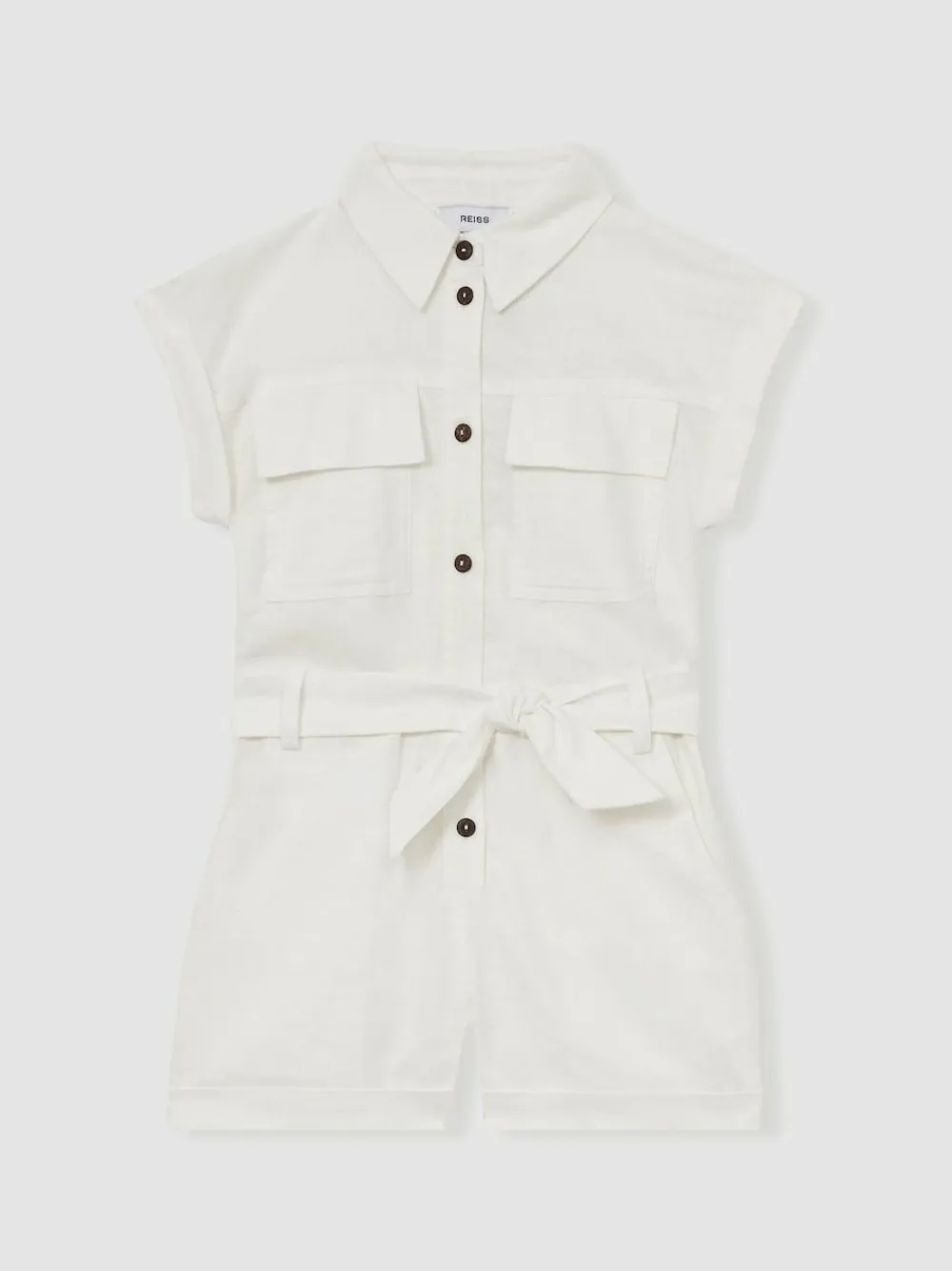 Clearance Reiss Ivory Zoe 4-9 yrs Cotton-Linen Belted Playsuit