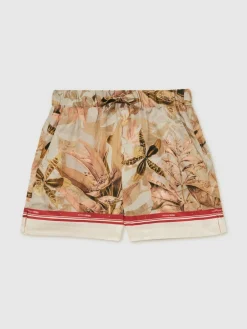 Online Reiss Khaki Sammie 9-13 yrs | NYBG Satin Floral-Print Shorts