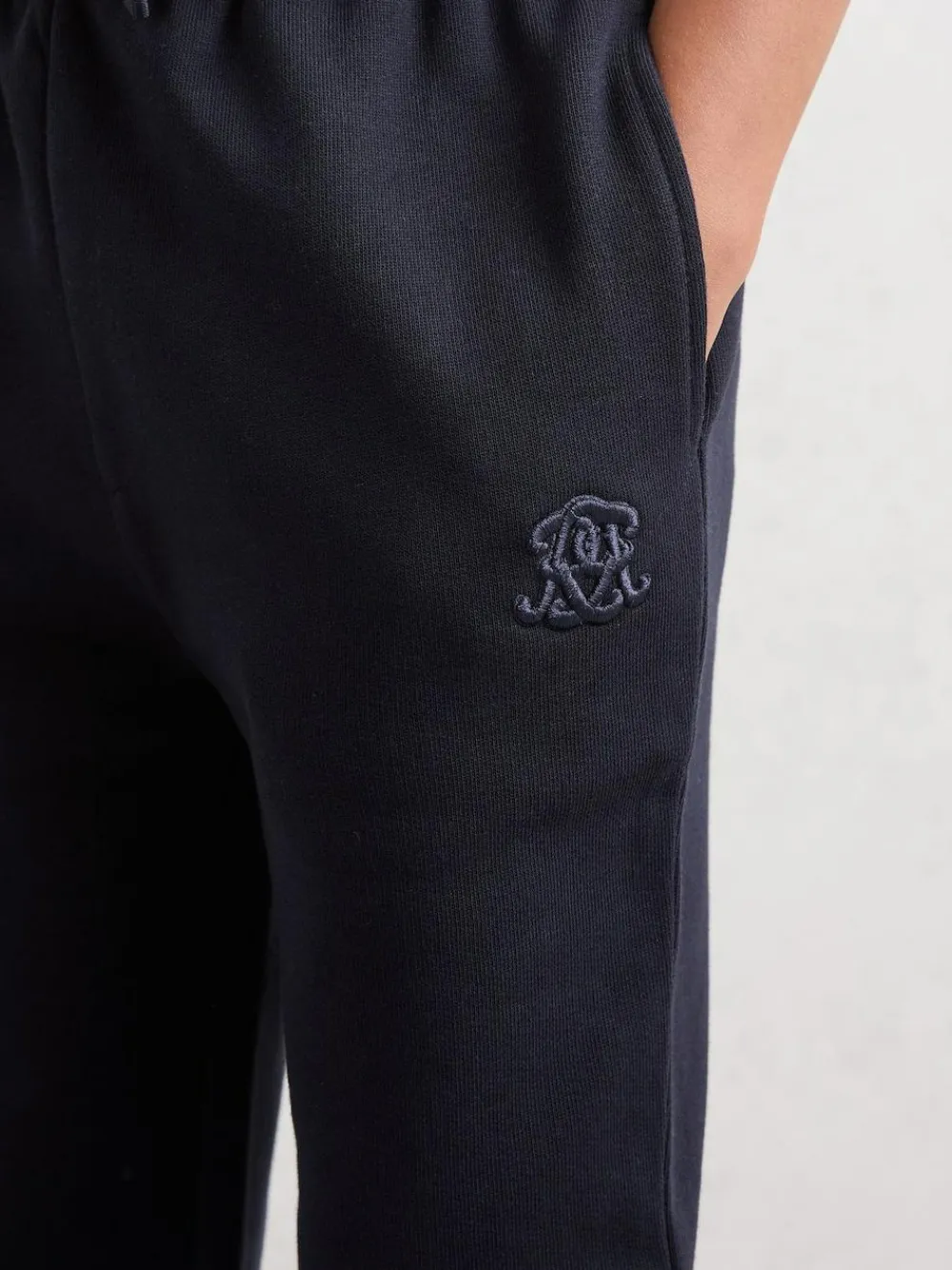 Sale Reiss Navy Blue Mellor 3-9 yrs Monogram Embroidered Cotton Joggers