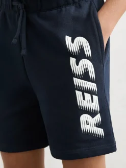 New Reiss Navy Terek 9-13 yrs Cotton Logo-Print Drawstring Shorts