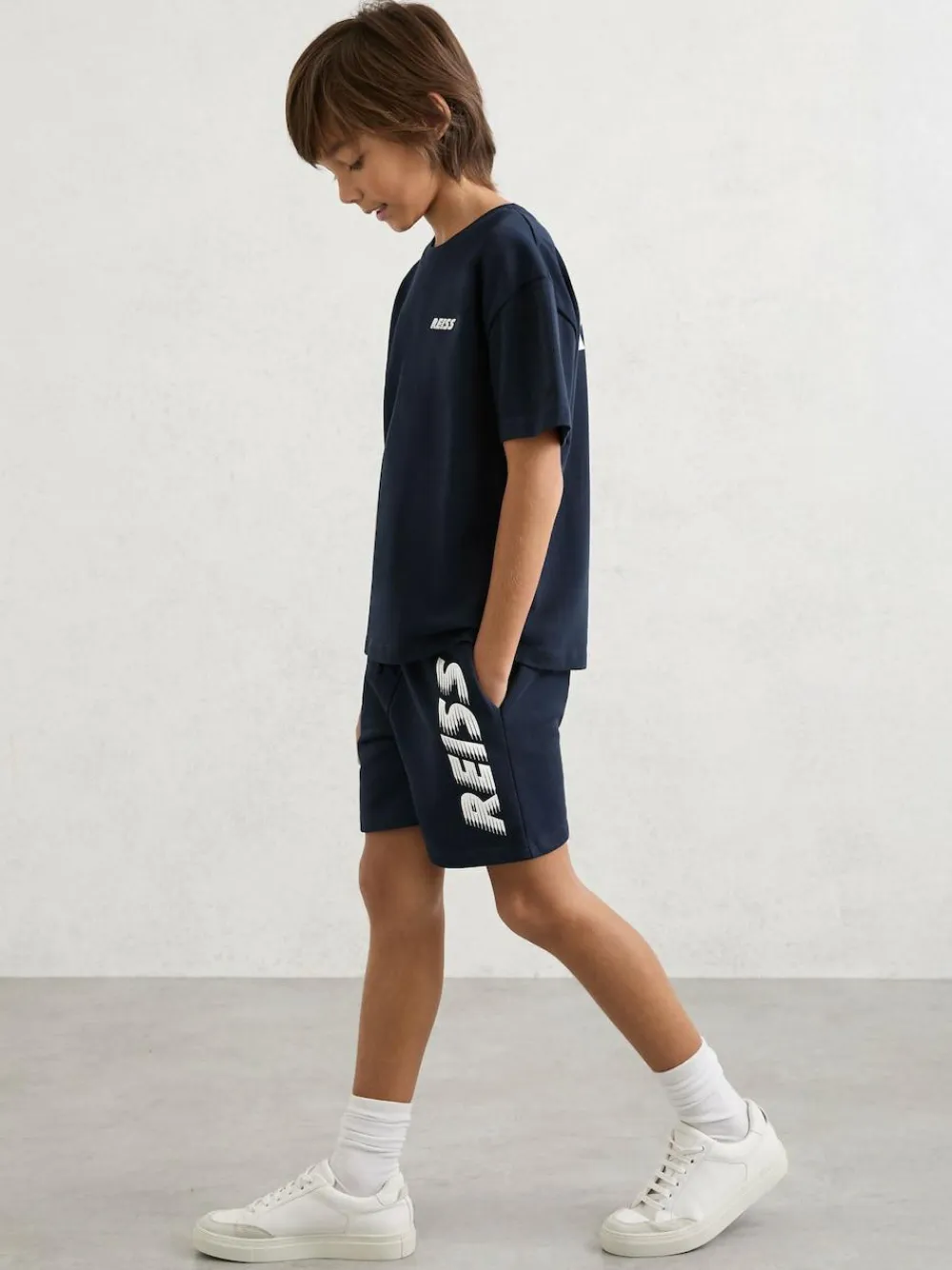 Reiss Navy Terek 3-9 yrs Cotton Logo-Print Drawstring Shorts