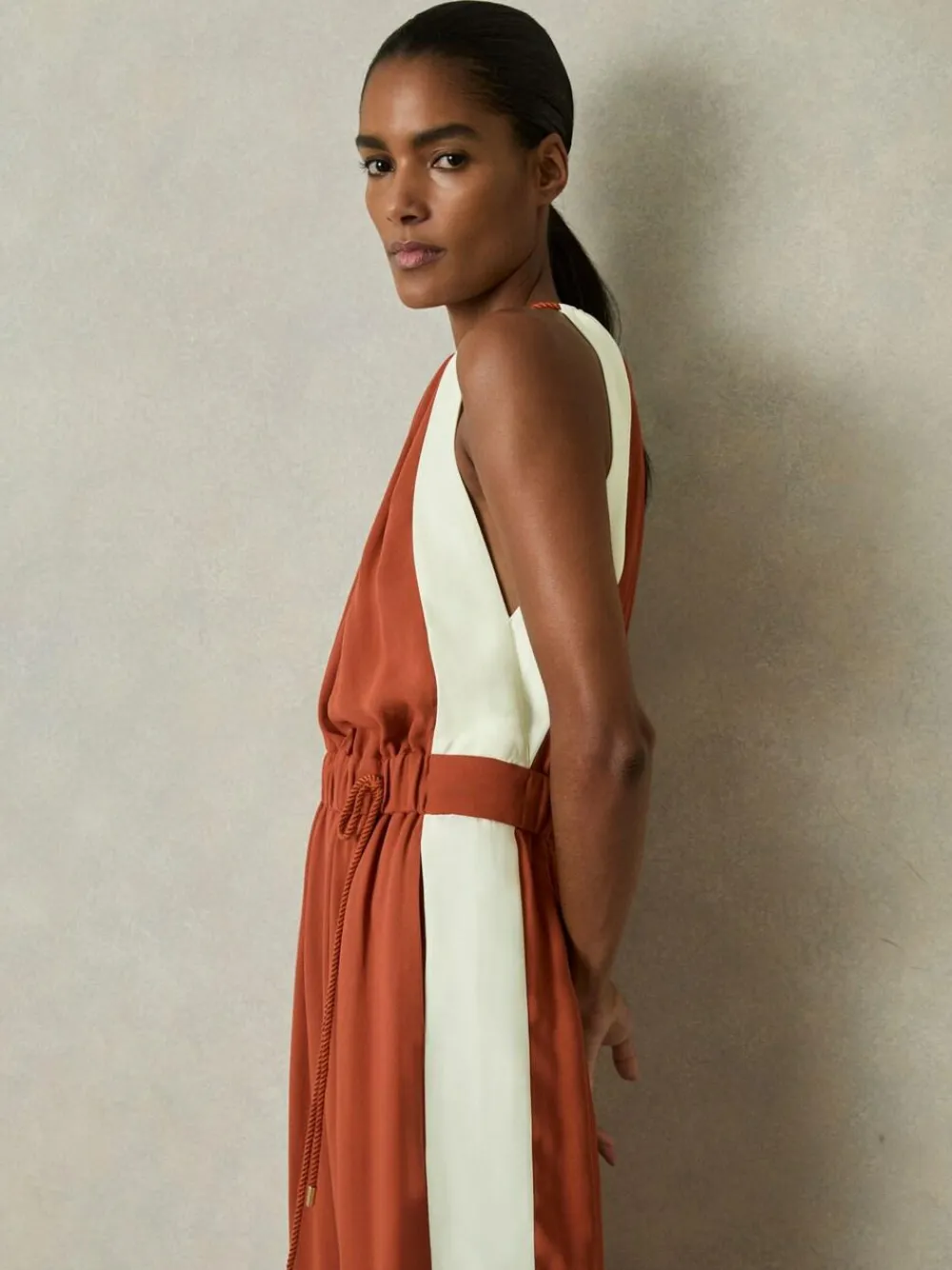 Outlet Reiss Orange Inez Colour-Block Rope-Cord Jumpsuit