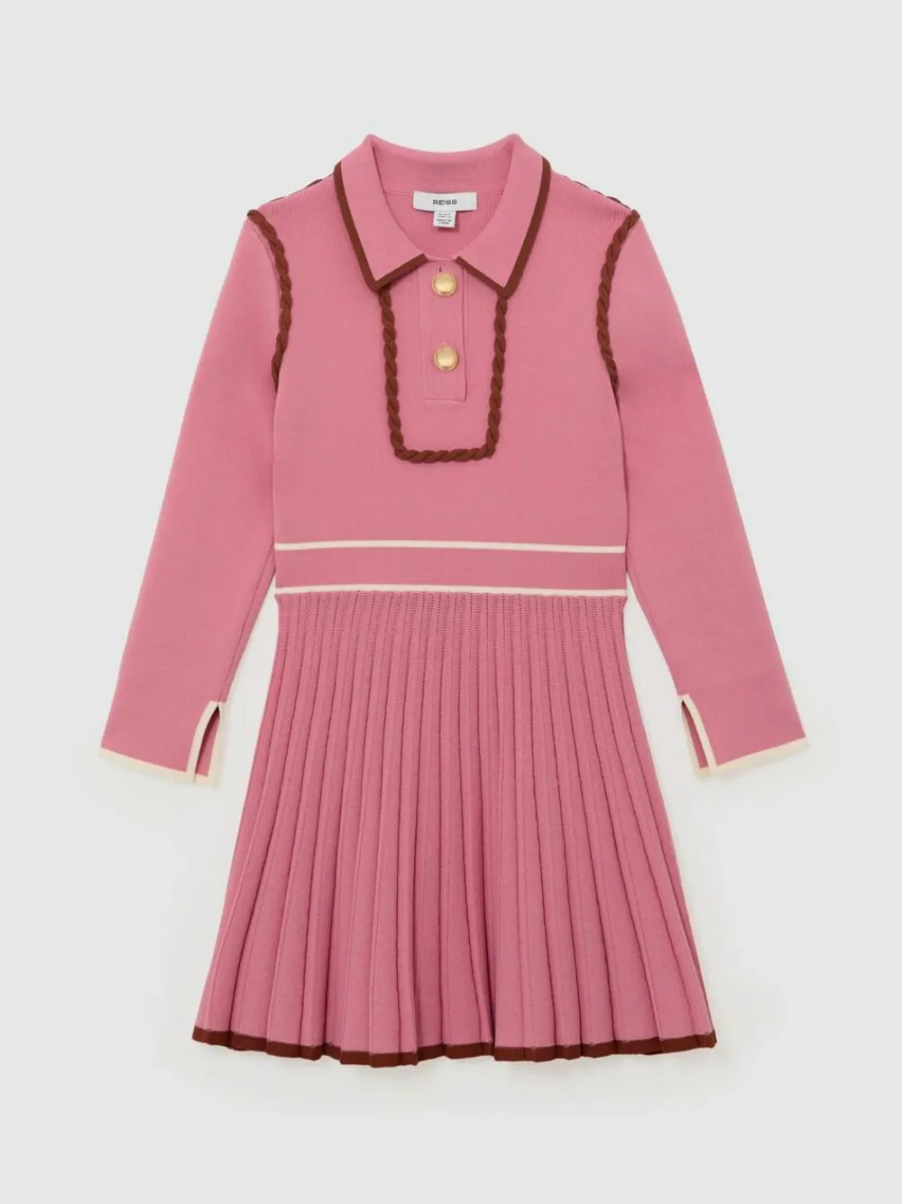 Reiss Freya 9-13 yrs Piped Knitted Skater Dress Pink