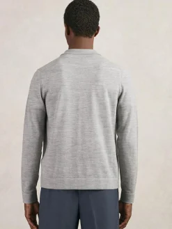 Outlet Reiss Munich Merino Wool Button-Through Shirt Soft Grey Mouline