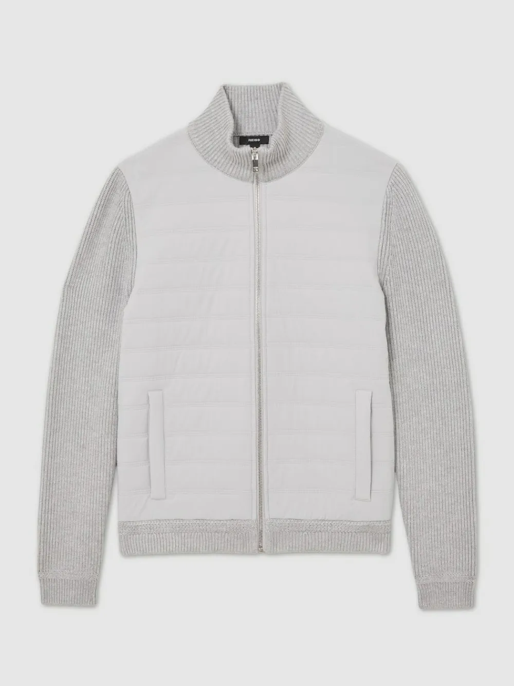 Sale Reiss Townsend Quilted Rib-Knit Funnel-Neck Jacket Soft Grey