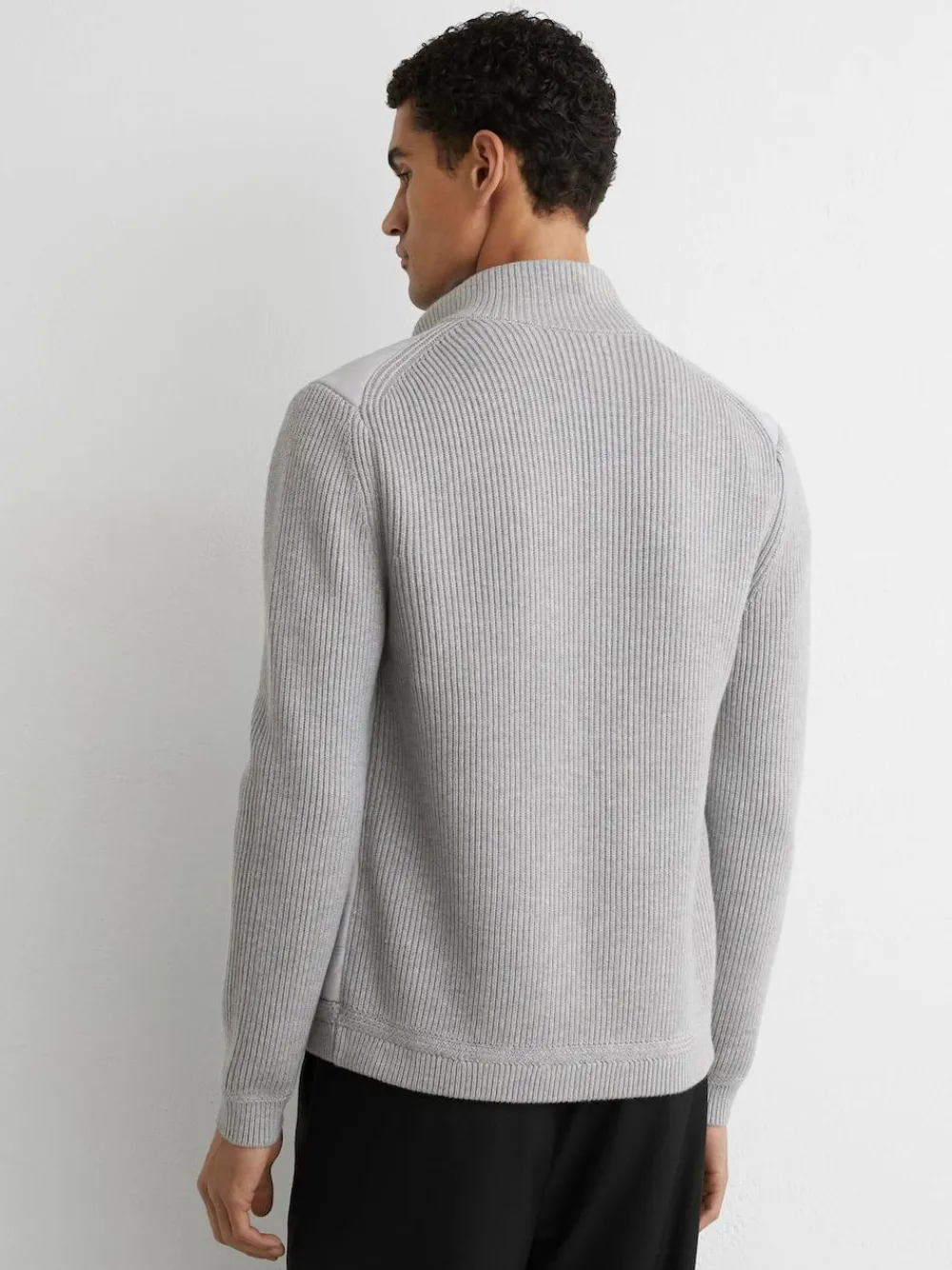 Sale Reiss Townsend Quilted Rib-Knit Funnel-Neck Jacket Soft Grey