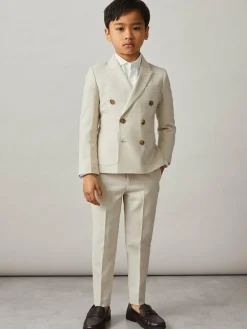 Reiss Stone Belmont J 9-13 yrs Double-Breasted Textured Blazer With Wool^BOY Suits & Vest|Occasionwear