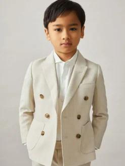 New Reiss Stone Belmont J 13-14 yrs Double-Breasted Textured Blazer With Wool