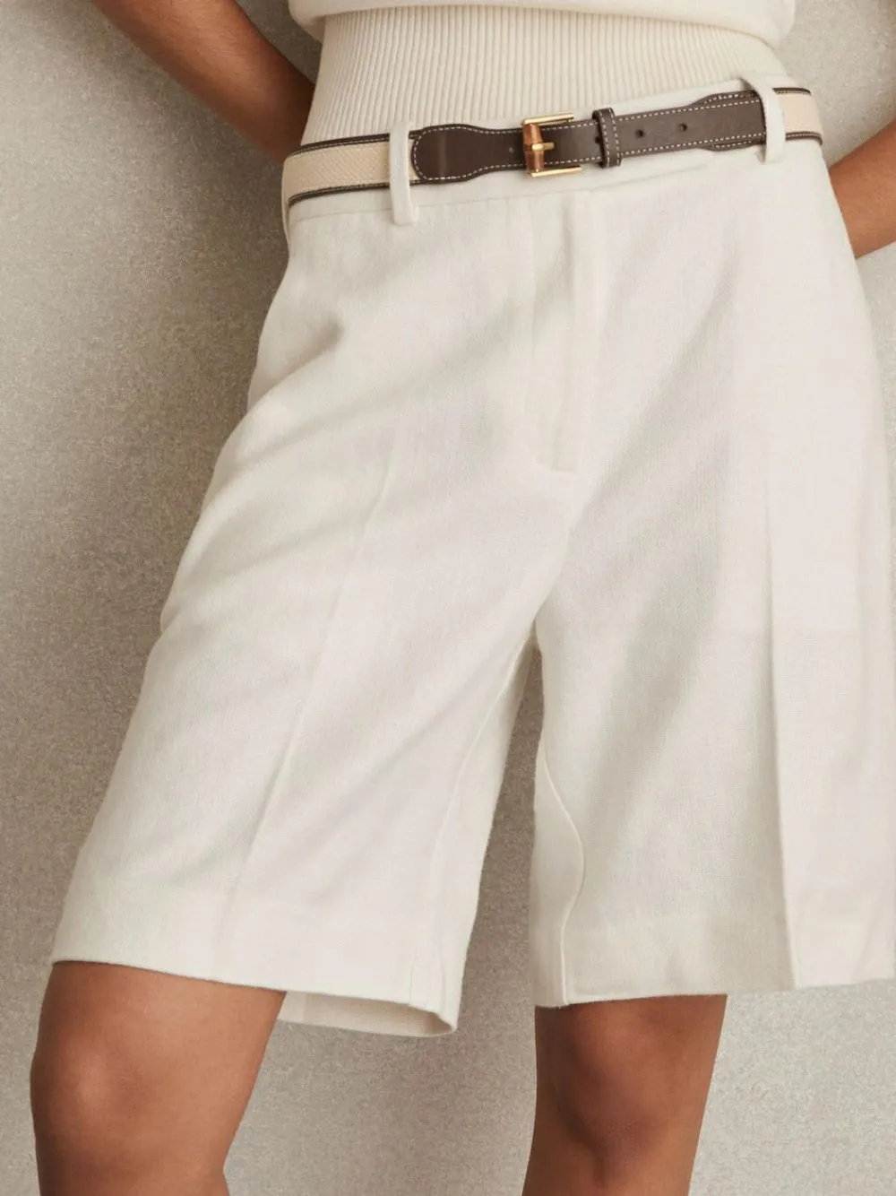 Hot Reiss White Devon Linen-Blend Bermuda Shorts