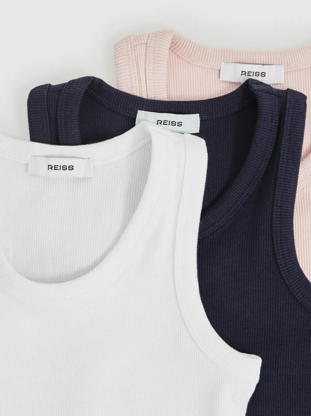 Reiss White/Pink/Navy Violet 3 Pack 9-13 yrs Stretch-Cotton Ribbed Vests