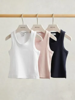 Reiss White/Pink/Navy Violet 3 Pack 3-9 yrs Stretch-Cotton Ribbed Vests^ Vests