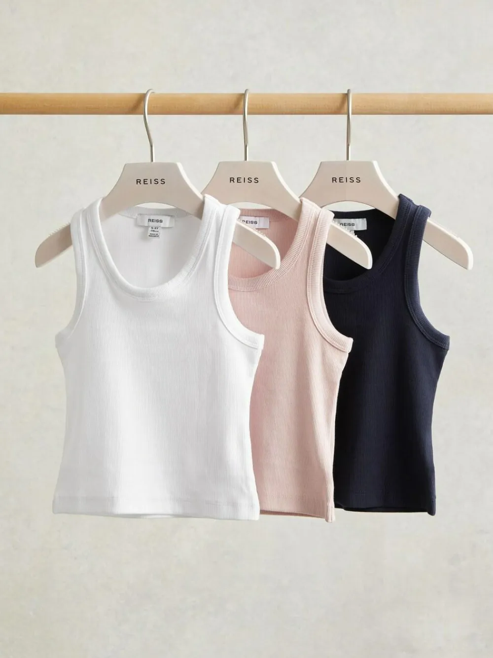 Reiss White/Pink/Navy Violet 3 Pack 3-9 yrs Stretch-Cotton Ribbed Vests^ Vests