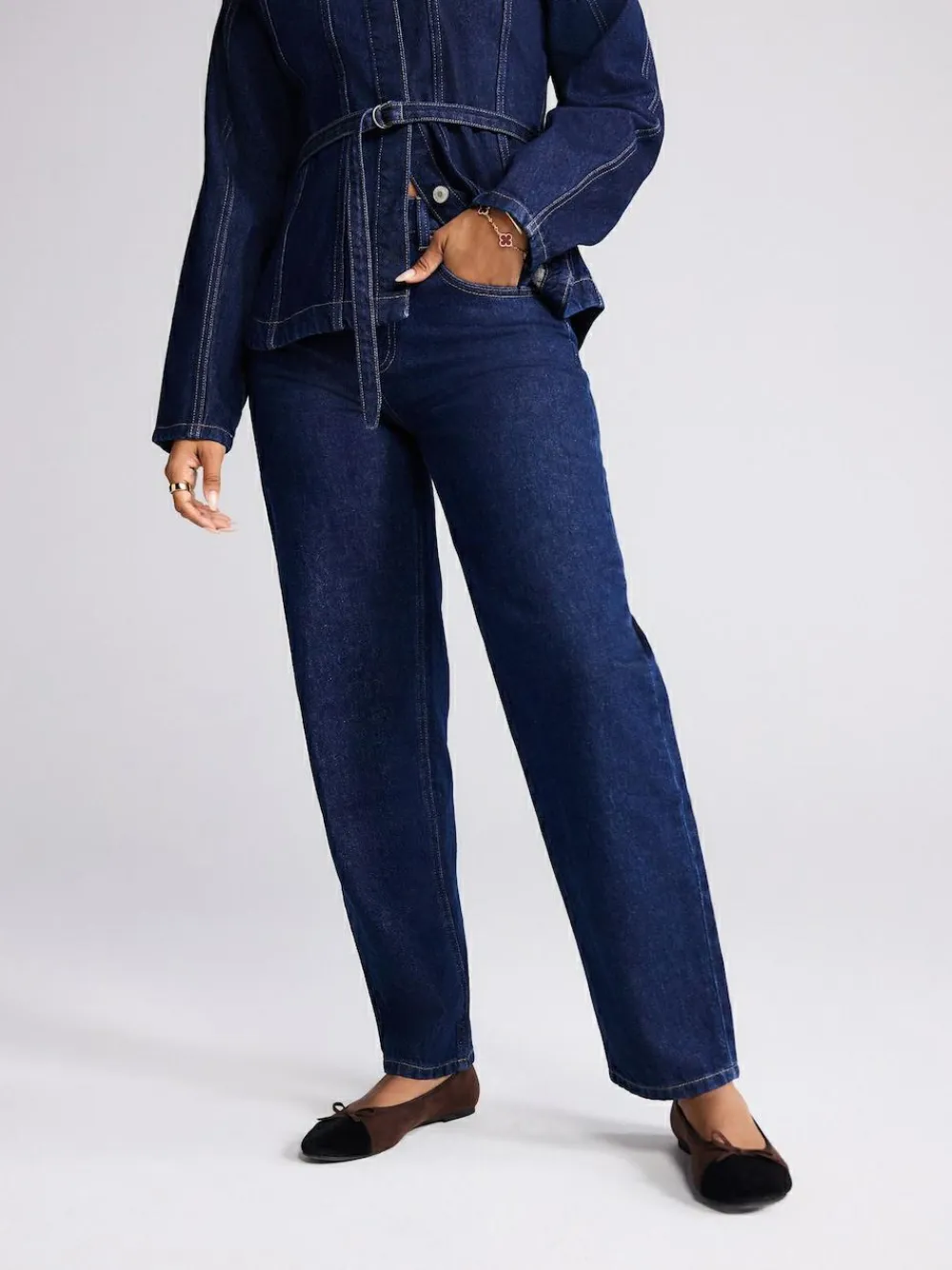 Online Next Barrel Leg Jeans Rinse Blue