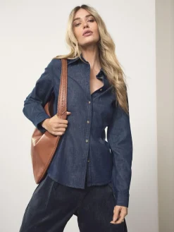 Sale Next Cinch Waist Fitted Long Sleeve Denim Shirt Rinse Blue