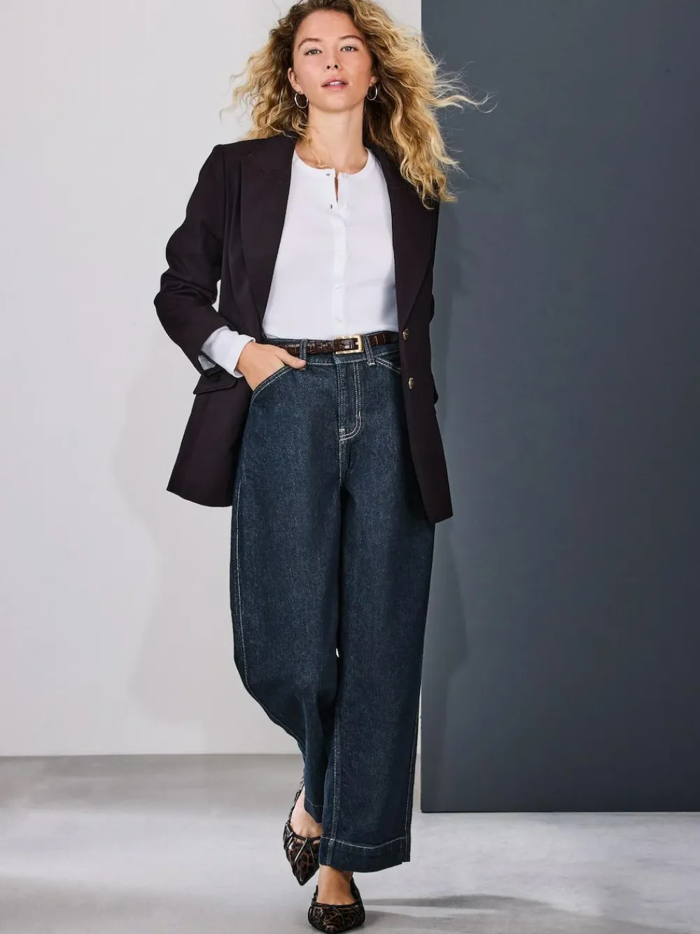 Clearance Next Wide Leg Barrel Denim Jeans Rinse Blue
