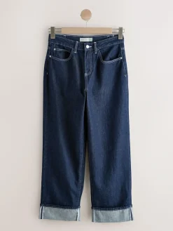 Next Boyfriend Wide Leg Mid Rise Turn Up Jeans^Women Jeans|Jeans