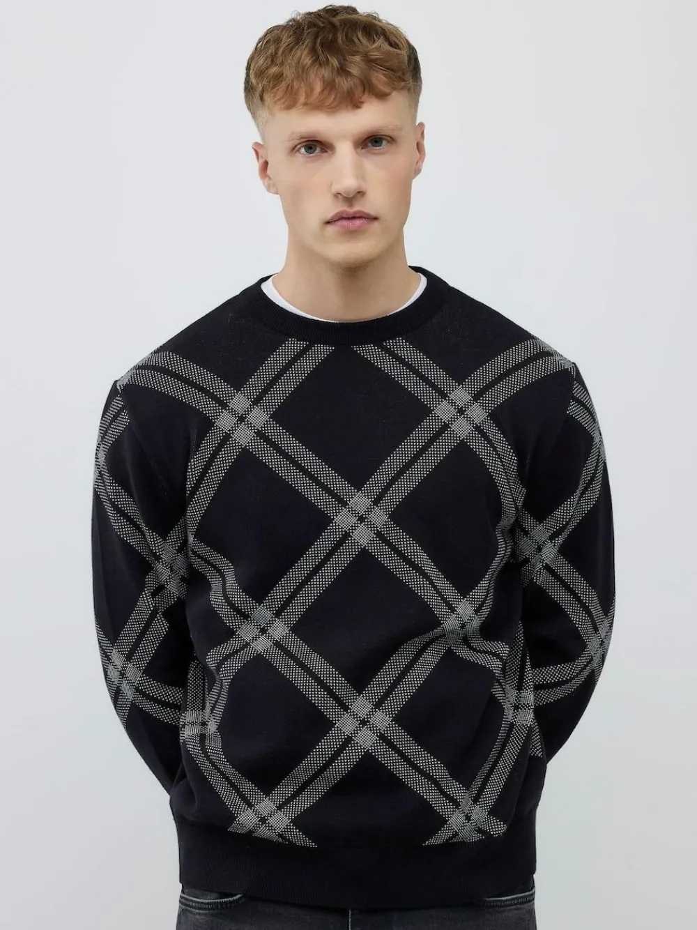 Online River Island Black Knitted Check Print Jumper