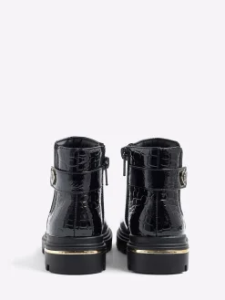 River Island Black Patent Heart Print Strap Chelsea Boots^ Baby Boots|Boots