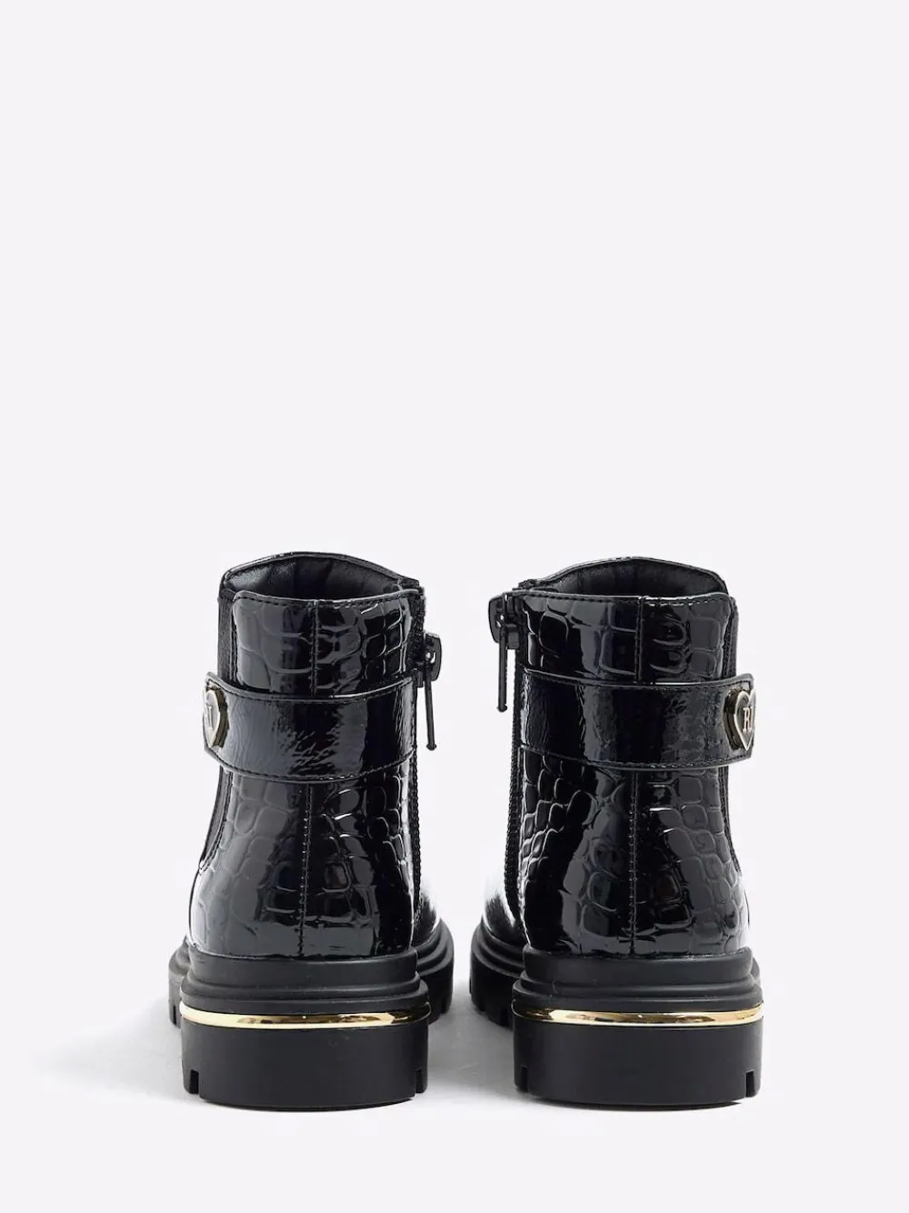 River Island Black Patent Heart Print Strap Chelsea Boots^ Baby Boots|Boots