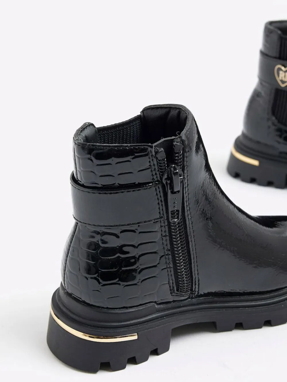 River Island Black Patent Heart Print Strap Chelsea Boots^ Baby Boots|Boots