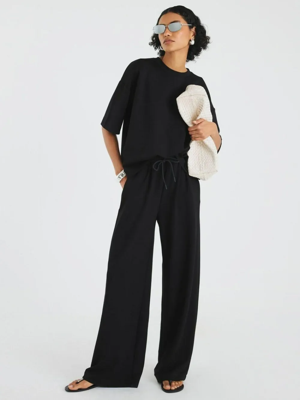 Online River Island Premium Wide Leg Joggers Black