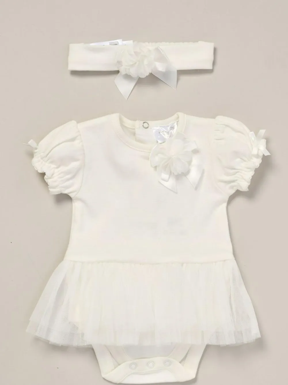 Online Rock-A-Bye Baby Boutique Rose Ribbon Detail Tutu White Bodysuit and Headband Outfit Set