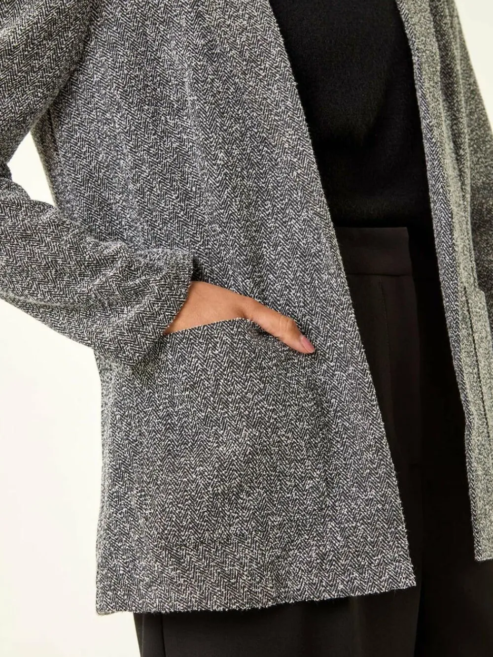 Roman Black Petite Herringbone Pocket Blazer^Women Blazers