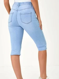 Discount Roman Blue Stretch Knee Length Pedal Pusher Shorts