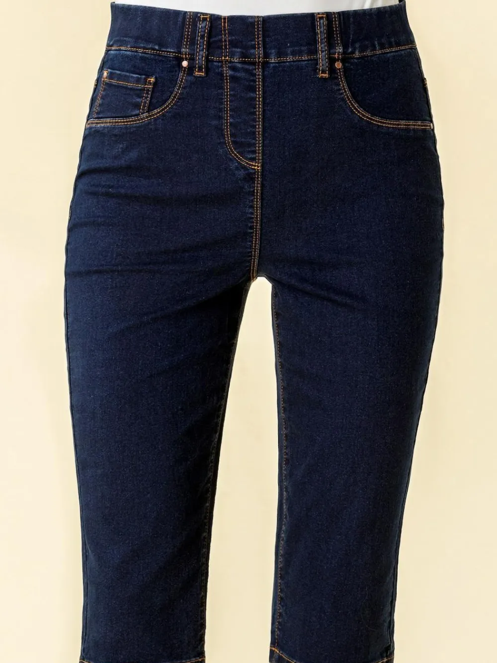 Outlet Roman Dark Blue Denim Stretch Knee Length Pedal Pusher Shorts