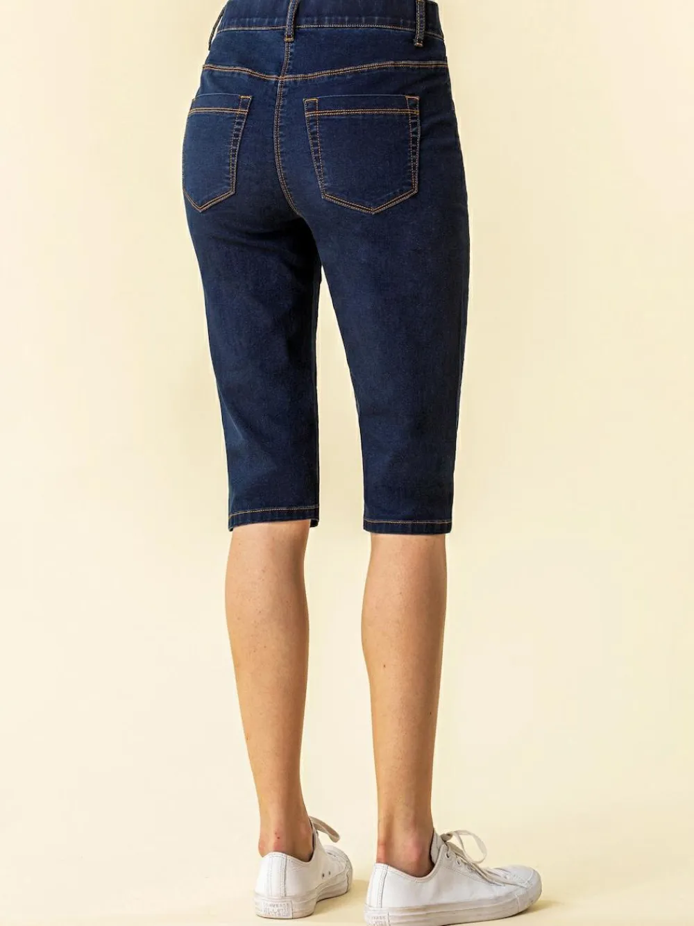 Outlet Roman Dark Blue Denim Stretch Knee Length Pedal Pusher Shorts