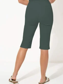 New Roman Dark Green Knee Length Stretch Shorts