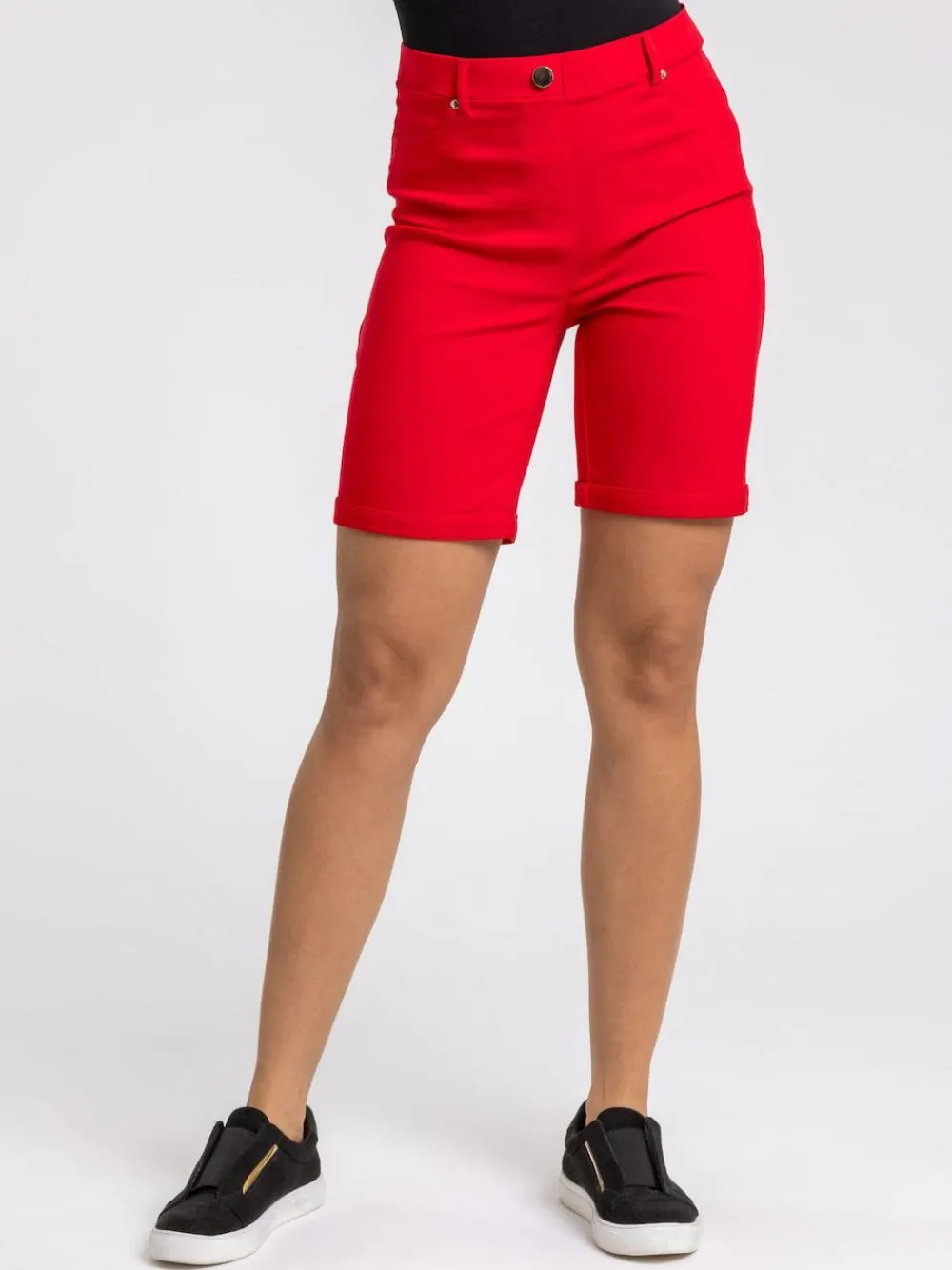 Discount Roman Red Turned Hem Stretch Shorts