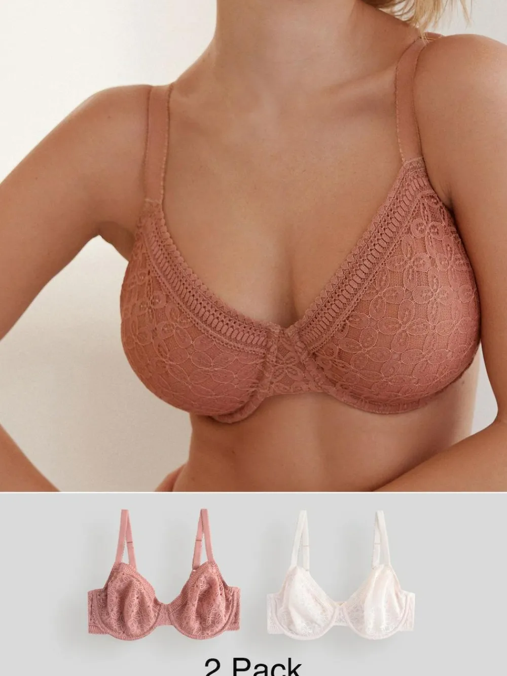 Discount Next DD+ Lace Non Pad Full Cup Minimiser Bras 2 Pack Rose/White