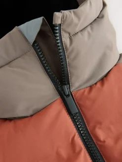 Sale Next Rust Brown Colourblock Shower Resistant Microfleece Lined Padded Coat (3-17yrs)